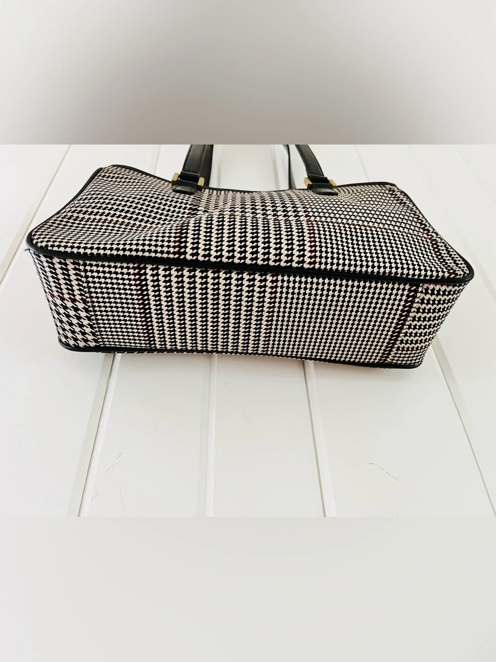 Lauren Ralph Lauren Vintage Houndstooth Tote Bag with Gold Accents